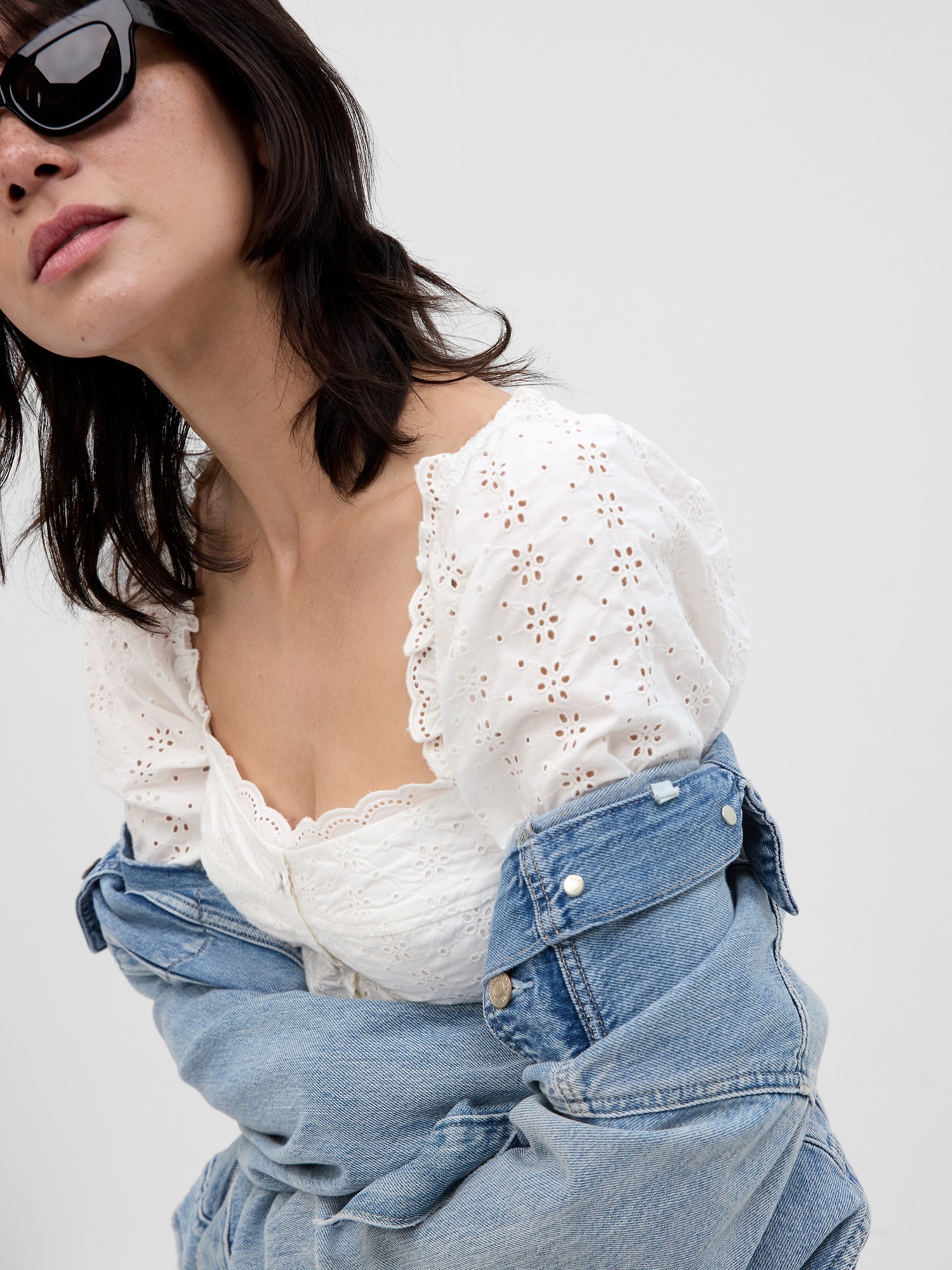 Puff Sleeve Eyelet Mini Dress | Gap