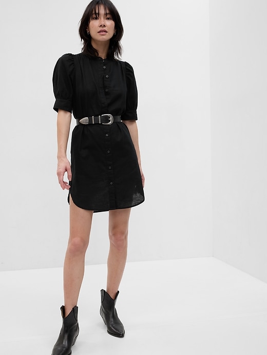 Image number 7 showing, Puff Sleeve Linen-Cotton Shirtdress