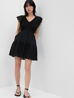 Flutter Sleeve Eyelet Mini Dress | Gap