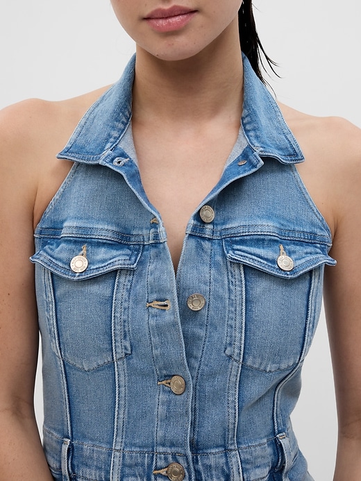 Image number 3 showing, Button-Front Denim Halter Dress with Washwell