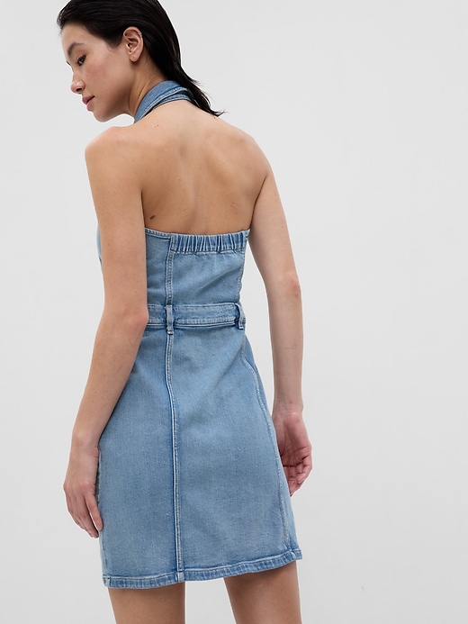 Image number 2 showing, Button-Front Denim Halter Dress with Washwell