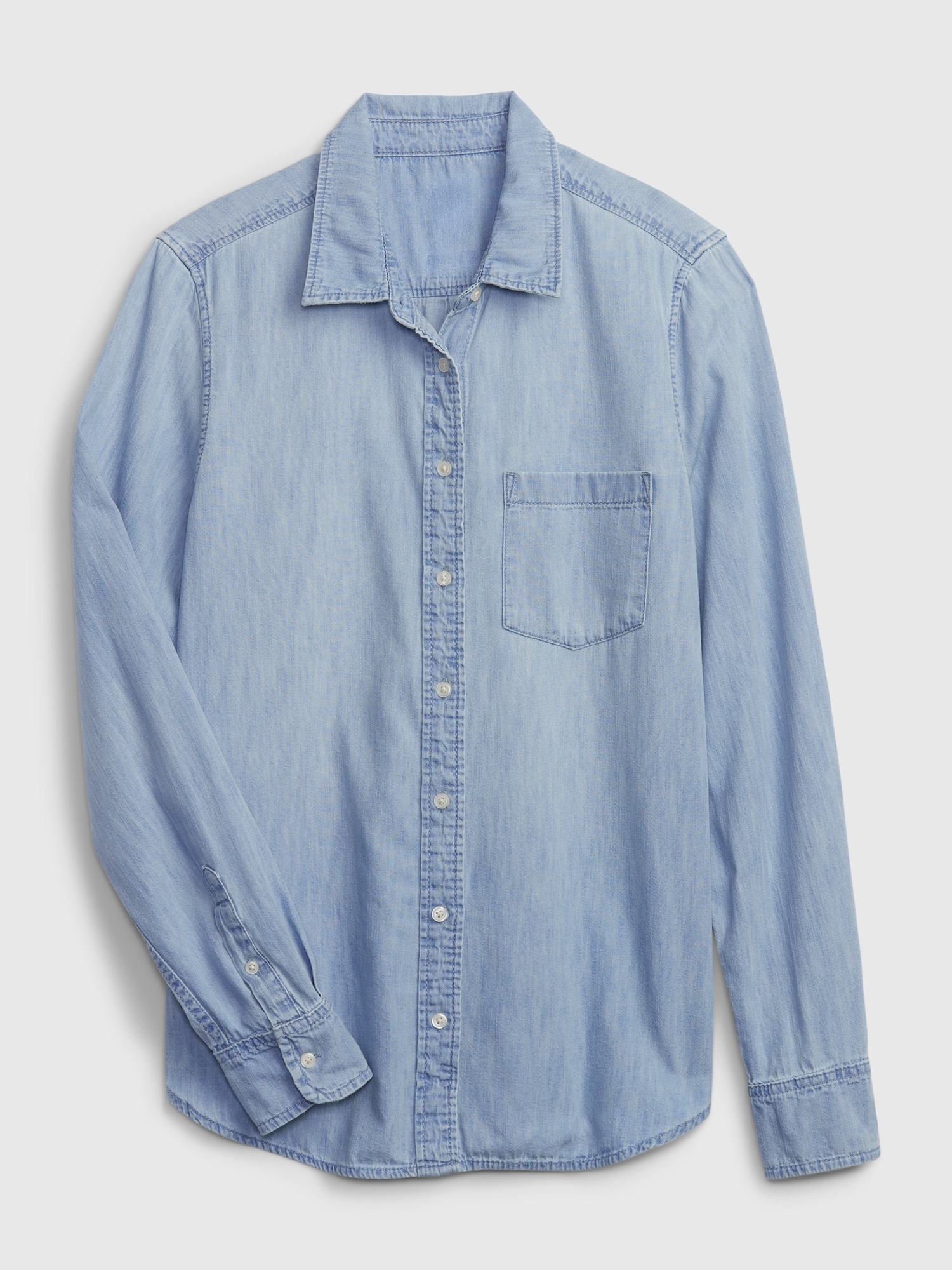 Женская рубашка Gap Organic Cotton Denim Classic, цвет: Светлая варка — фото 4
