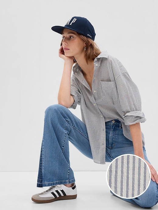 1 of 8 showing, with the color metallic blue stripe of product Metallic Stripe Big Shirt
