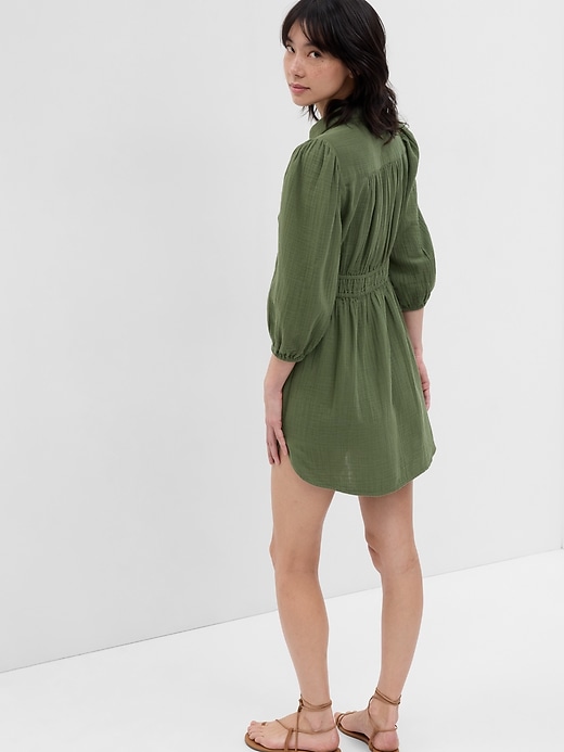 Image number 3 showing, Crinkle Gauze Mini Shirt Dress