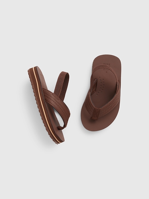 1 of 8 showing, with the color brown of product Toddler Faux-Leather Flip Flops