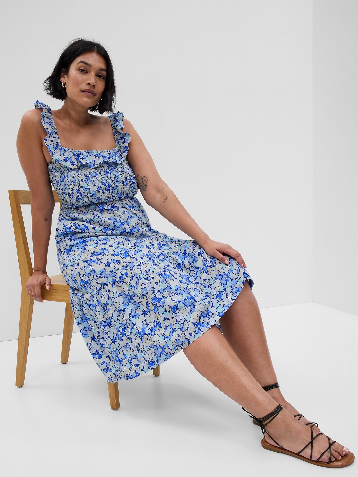 Ruffle Neck Midi Dress | Gap