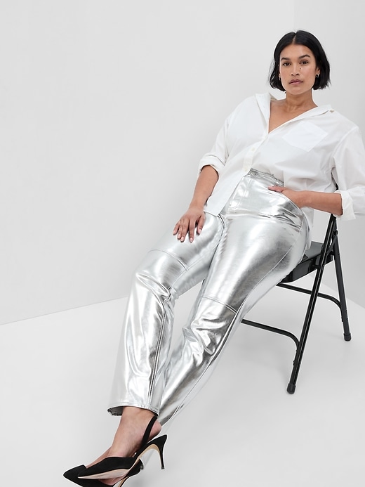 High Rise Vegan Leather Cheeky Straight Pants | Gap