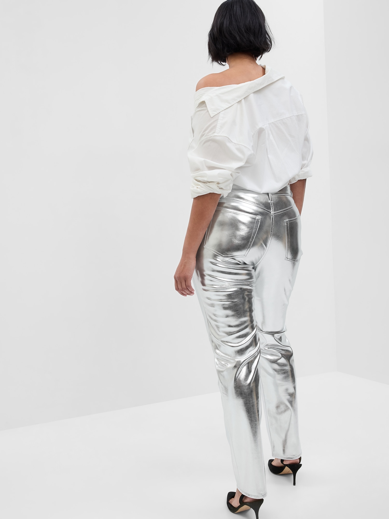 High Rise Vegan Leather Cheeky Straight Pants