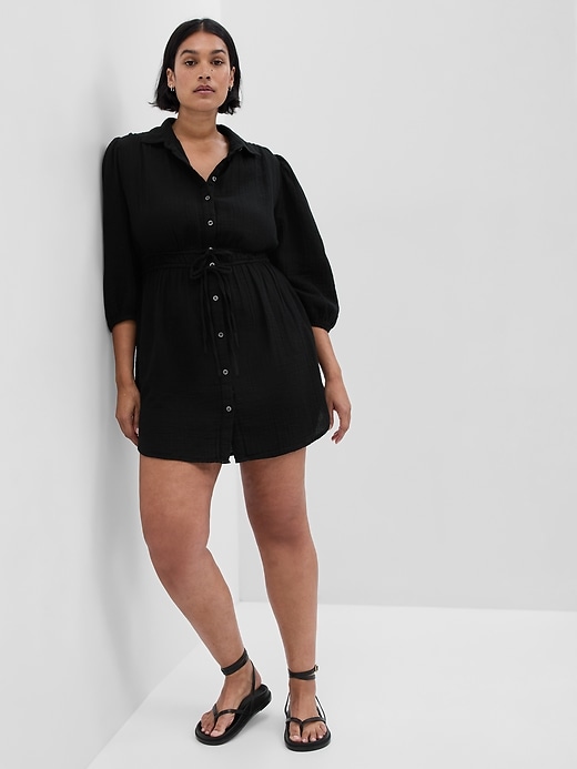 Image number 4 showing, Crinkle Gauze Mini Shirt Dress