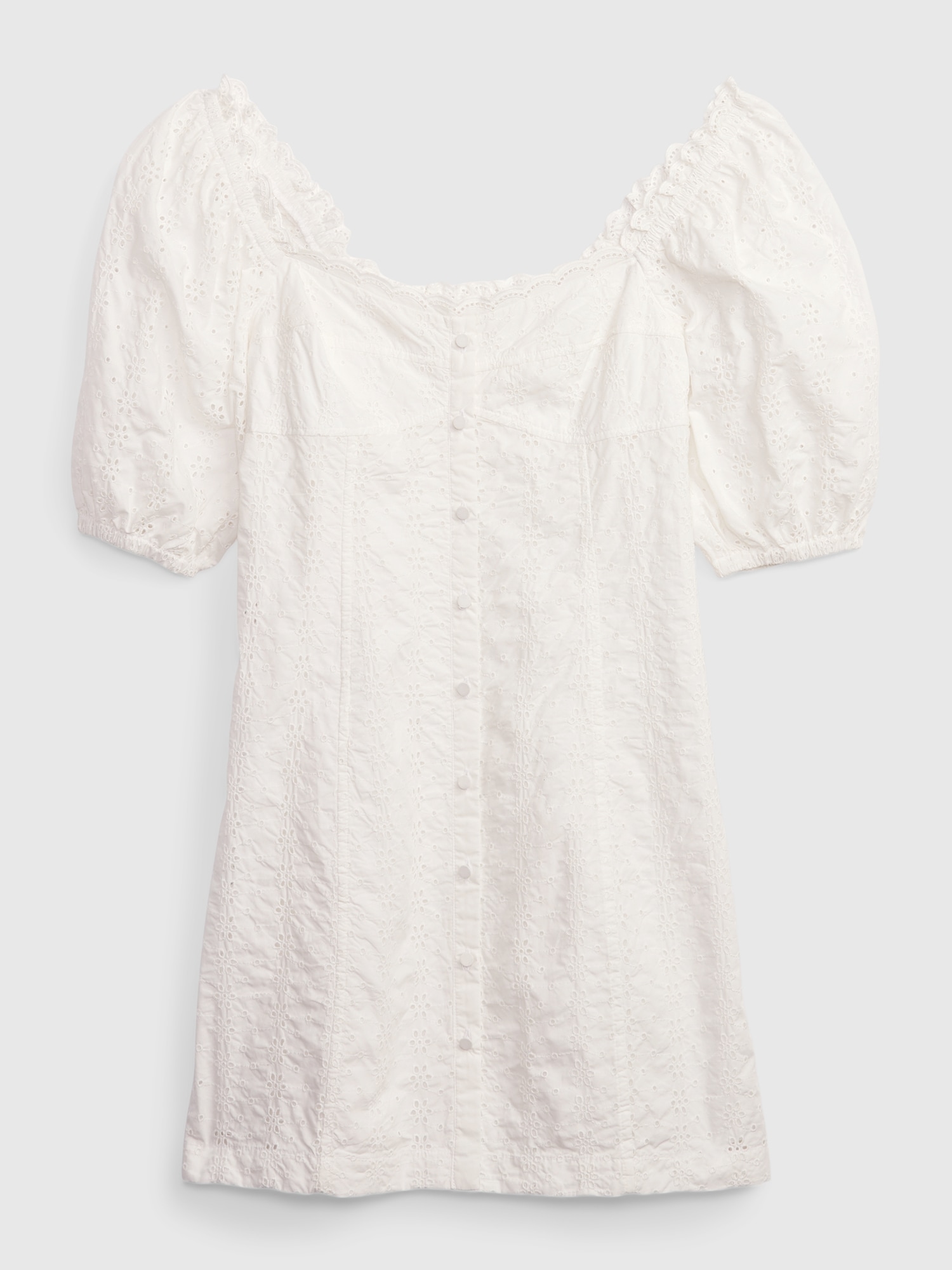 puff sleeve tie neck eyelet mini swing dress for women