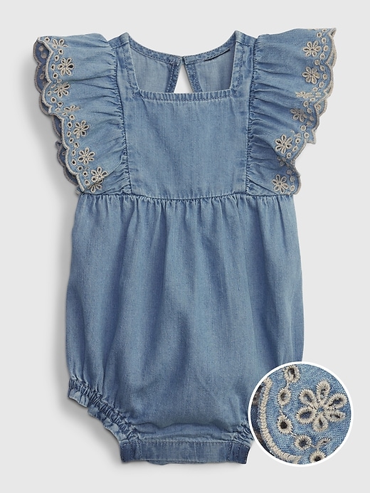 Image number 1 showing, Baby Eyelet Bubble Denim Shorty One-Piece with Washwell