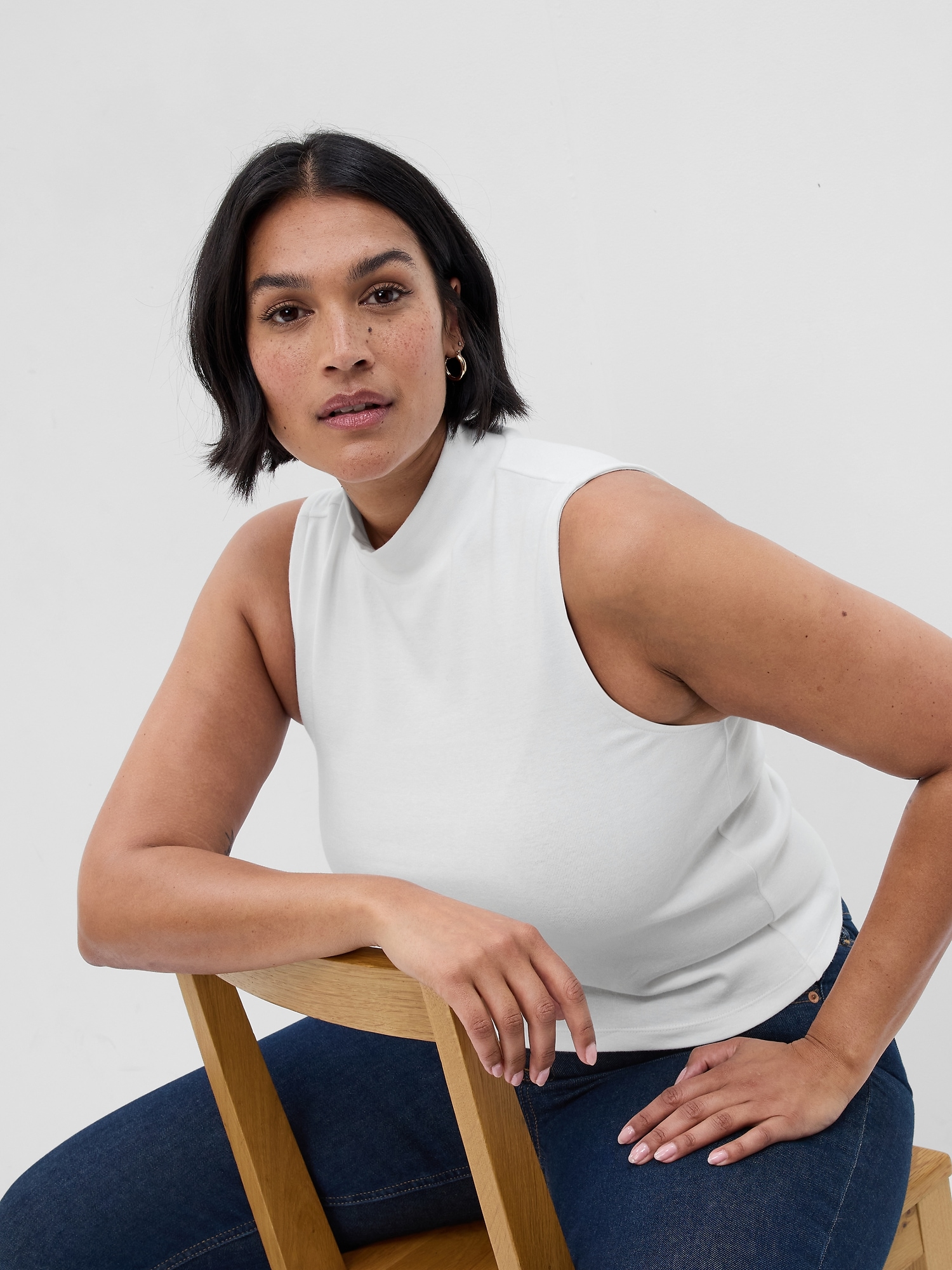White mock neck tank top sale