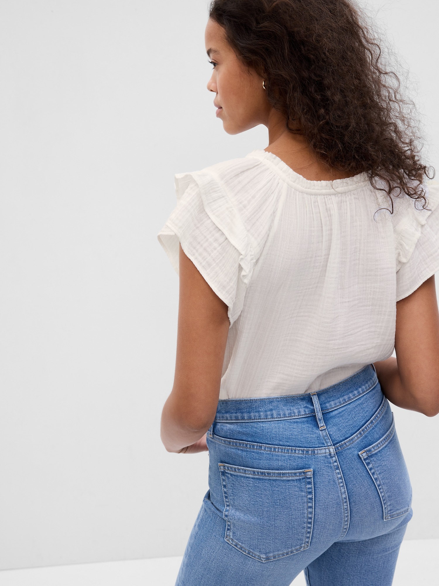 Crinkle Gauze Flutter Sleeve Top Gap