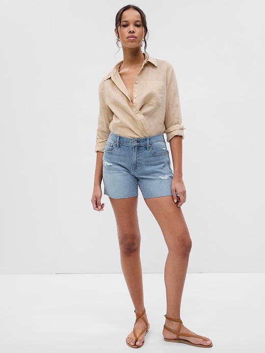 Image number 1 showing, 5" Mid Rise Denim Girlfriend Shorts
