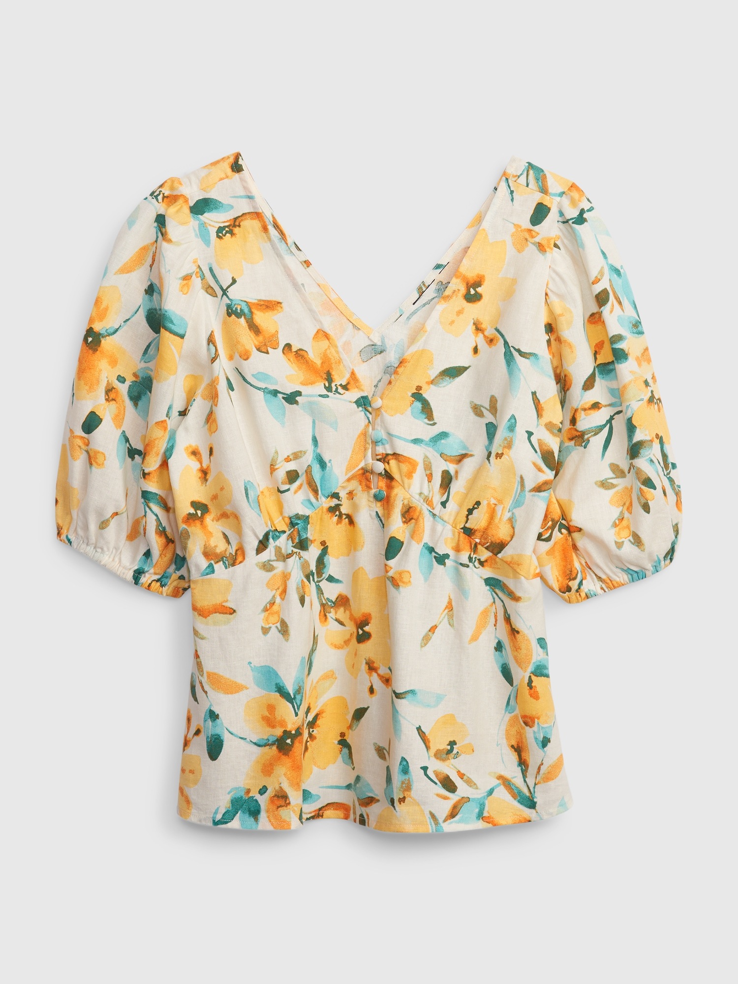 Puff Sleeve LinenBlend Peplum Top Gap