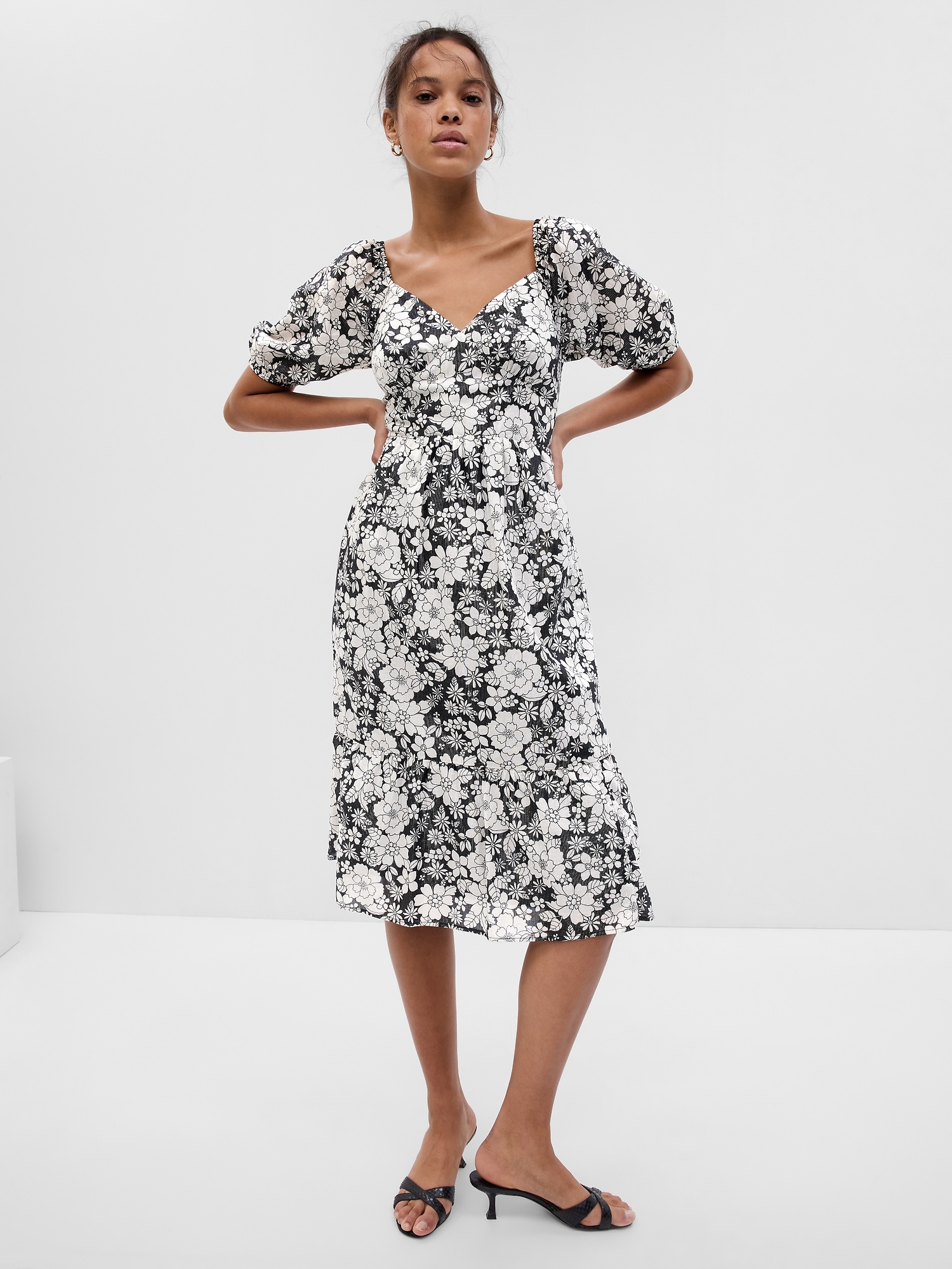 Gap Puff Sleeve Metallic Floral Midi Dress In Sp Mothers Day Floral