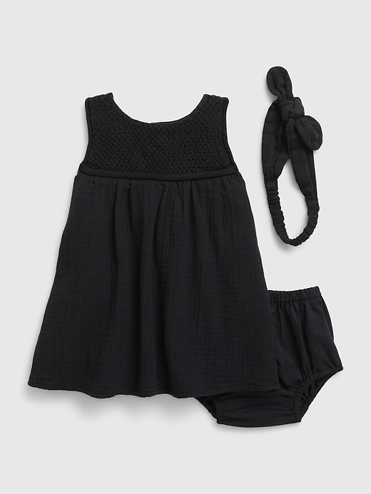 1 of 8 showing, with the color black of product Baby Crochet Dress Set