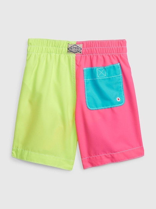 2 of 8 showing, with the color colorblock of product Toddler 100% Recycled Graphic Swim Trunks