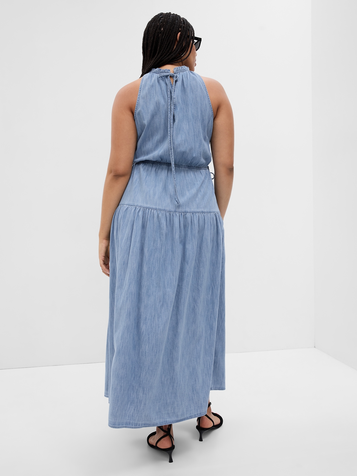 100% Organic Cotton High Neck Denim Maxi Dress | Gap