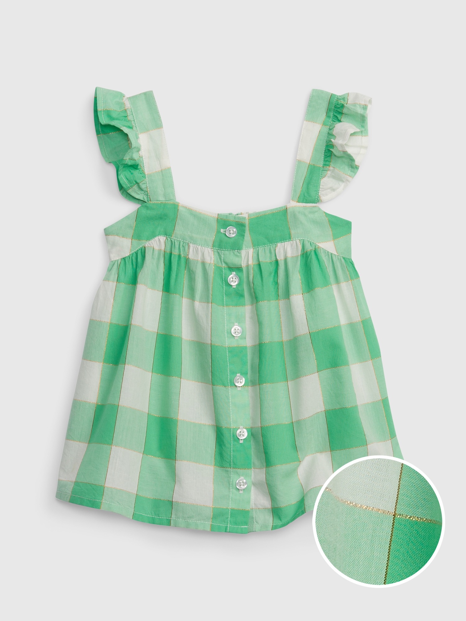 Gap Toddler Shiny Gingham Button-Front Top green. 1