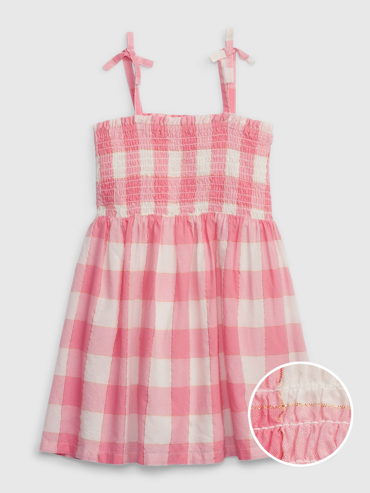 Gap Toddler Shiny Smocked Gingham Dress pink. 1
