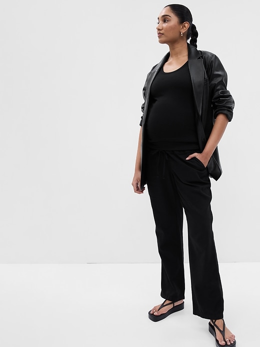 1 of 8 showing, with the color true black of product Maternity Full Panel Twill Pants