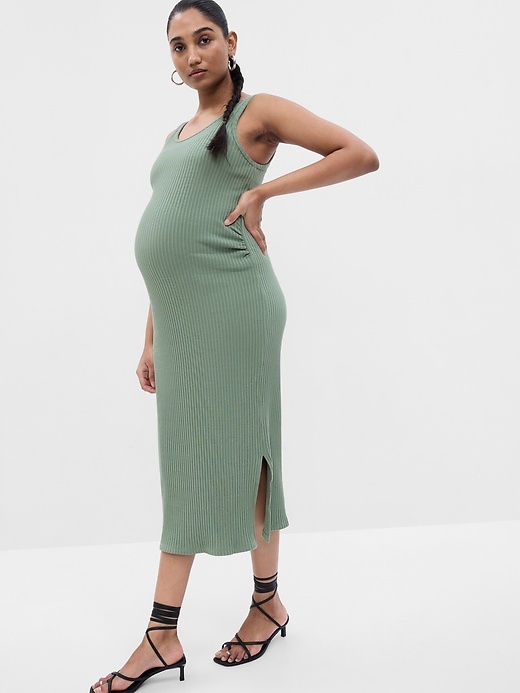 1 of 8 showing, with the color sage green of product Maternity Rib Tank Dress