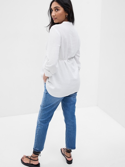 2 of 8 showing, with the color new off white of product Maternity Linen-Blend Button-Down Shirt