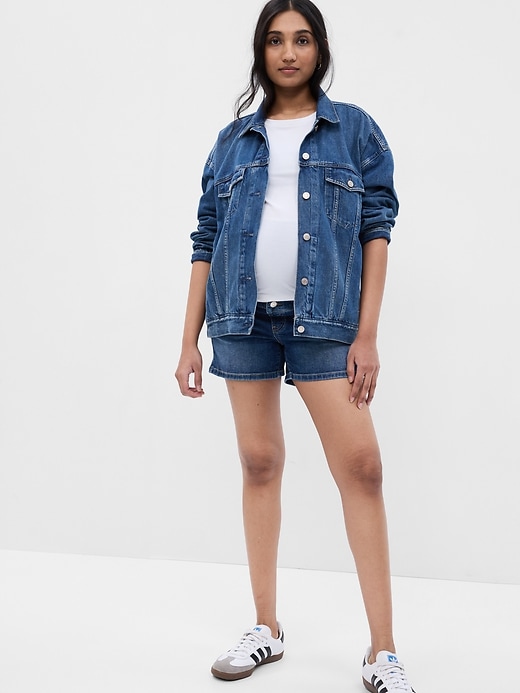 Image number 1 showing, 4" Maternity Full Panel Denim Shorts