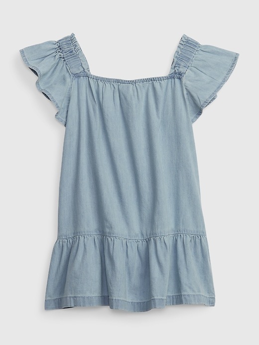 2 of 8 showing, with the color medium wash of product Toddler Denim Tiered Dress with Washwell