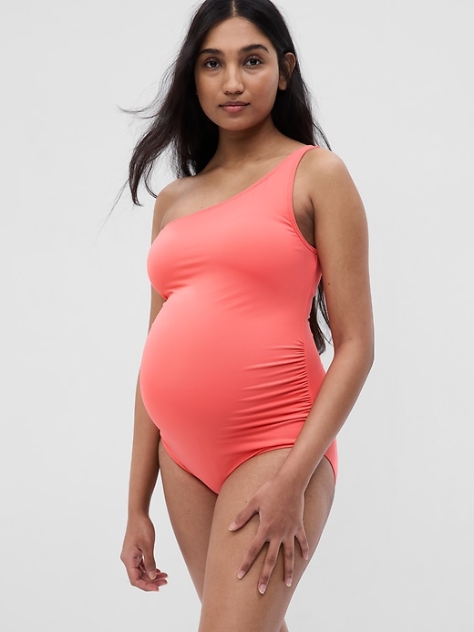 View large product image 1 of 1. Maternity Recycled Asymmetric One-Piece Swimsuit