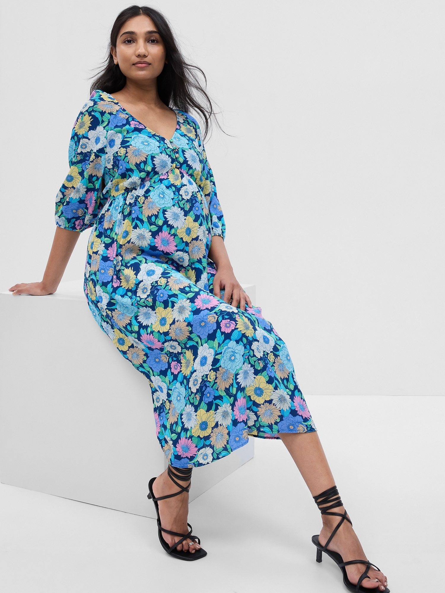 Maternity Balloon Sleeve Midi Dress Gap