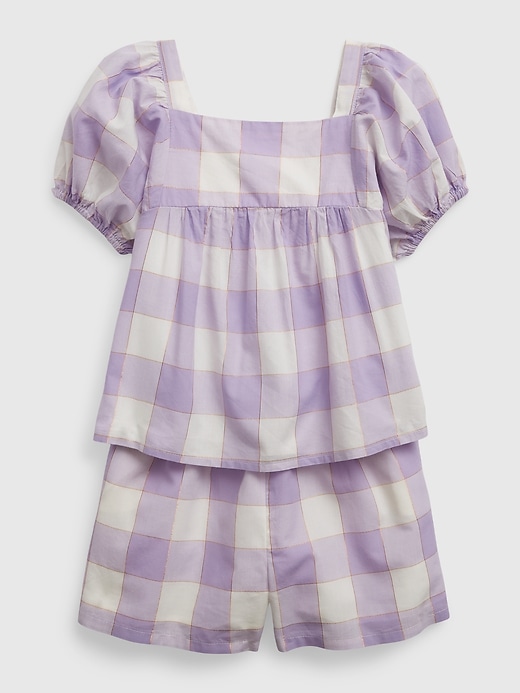 Image number 3 showing, Toddler Shiny Gingham Puff Sleeve Outfit Set