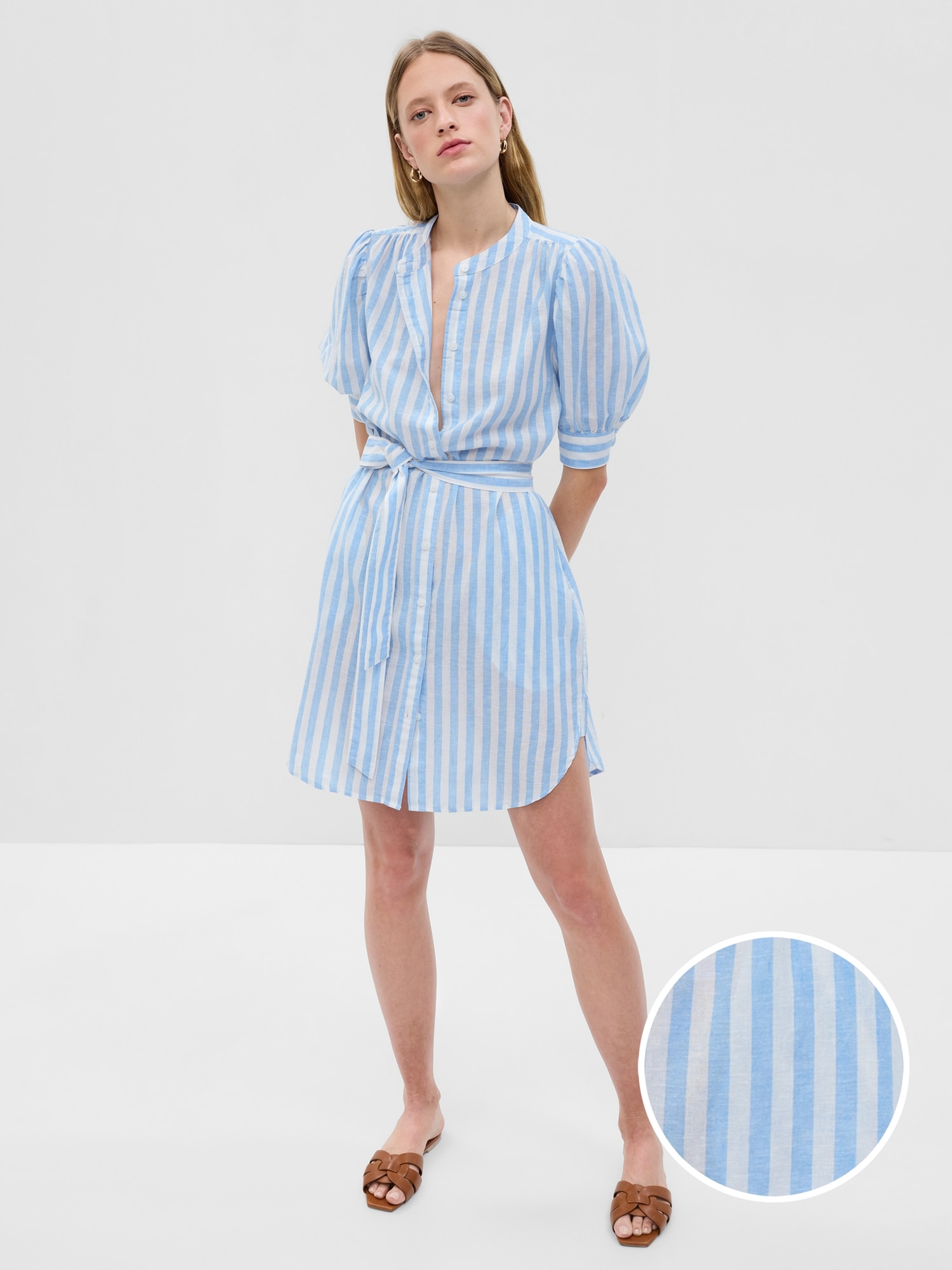 Gap Puff Sleeve Linen-Cotton Shirtdress blue. 1