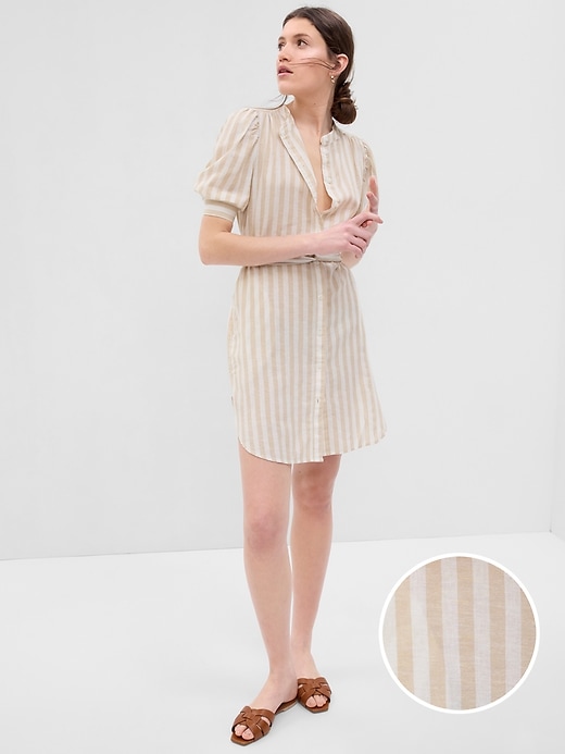 View large product image 1 of 2. Puff Sleeve Linen-Cotton Shirtdress