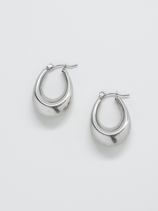 Image number 1 showing, Silver Oval Hoop Earrings