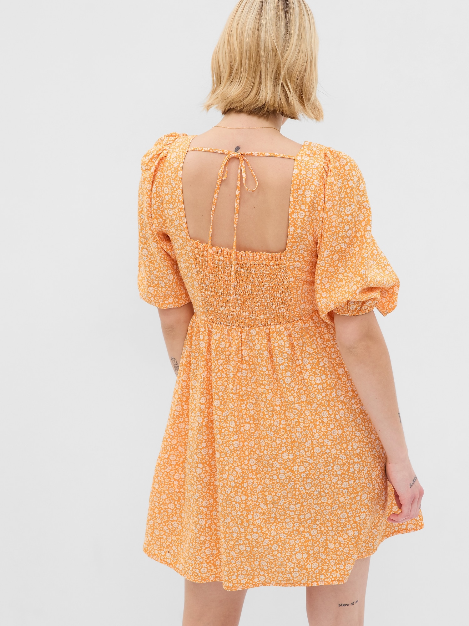 Linen-Blend Puff Sleeve Mini Dress | Gap