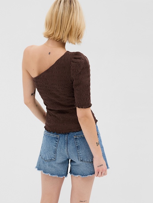 2 of 8 showing, with the color espresso brown of product Smocked One-Shoulder Top
