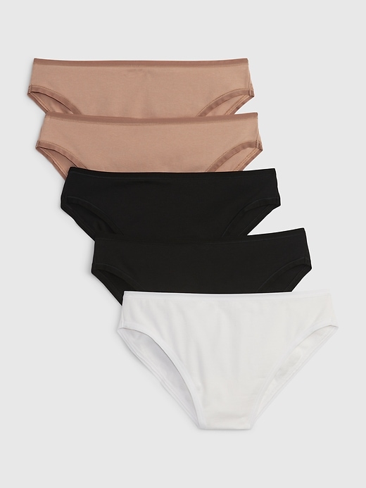 1 of 8 showing, with the color Black, white, & brush beige of product Organic Stretch Cotton Bikini (5-Pack)