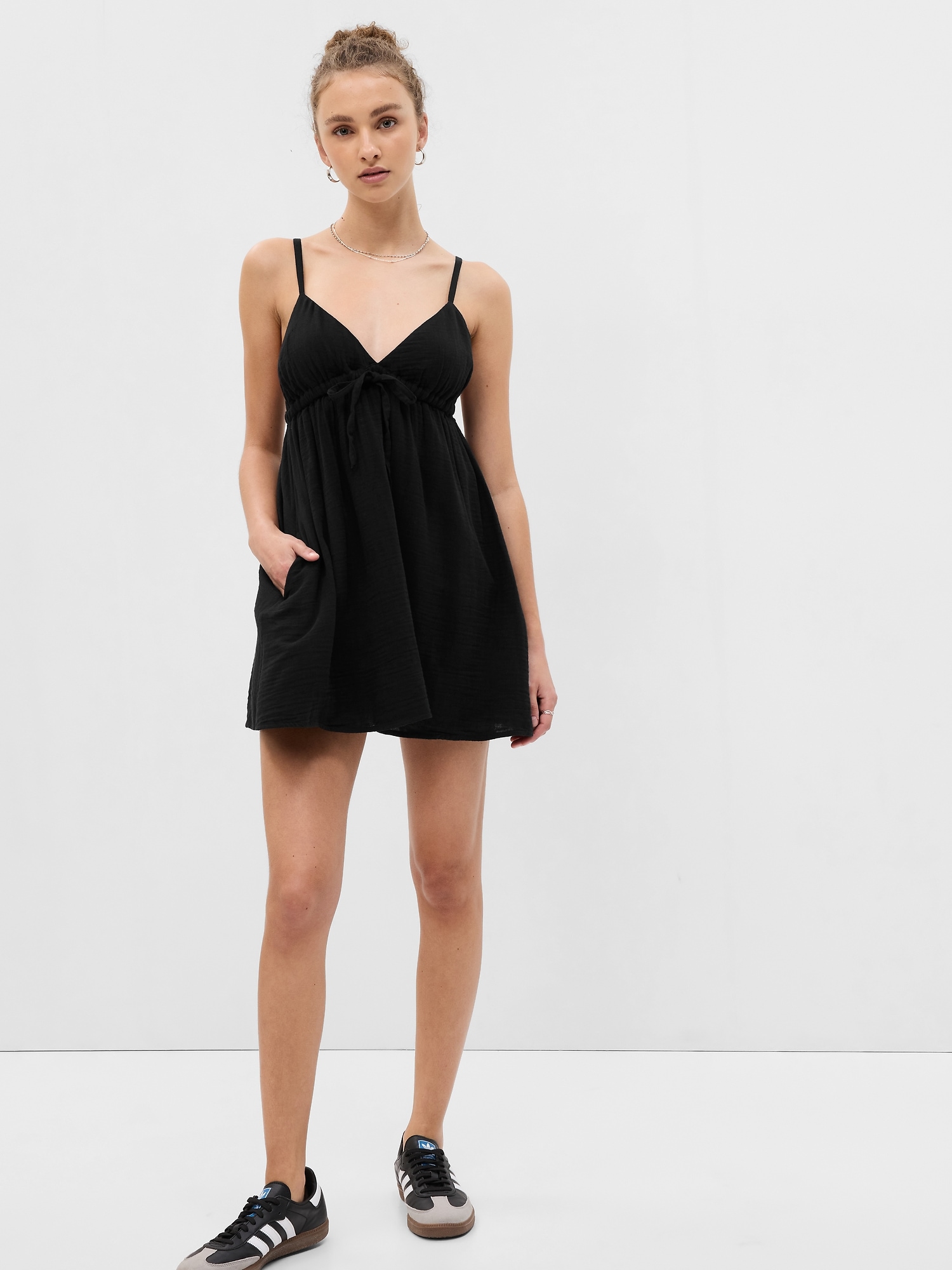 Gauze Tie-Front Mini Dress