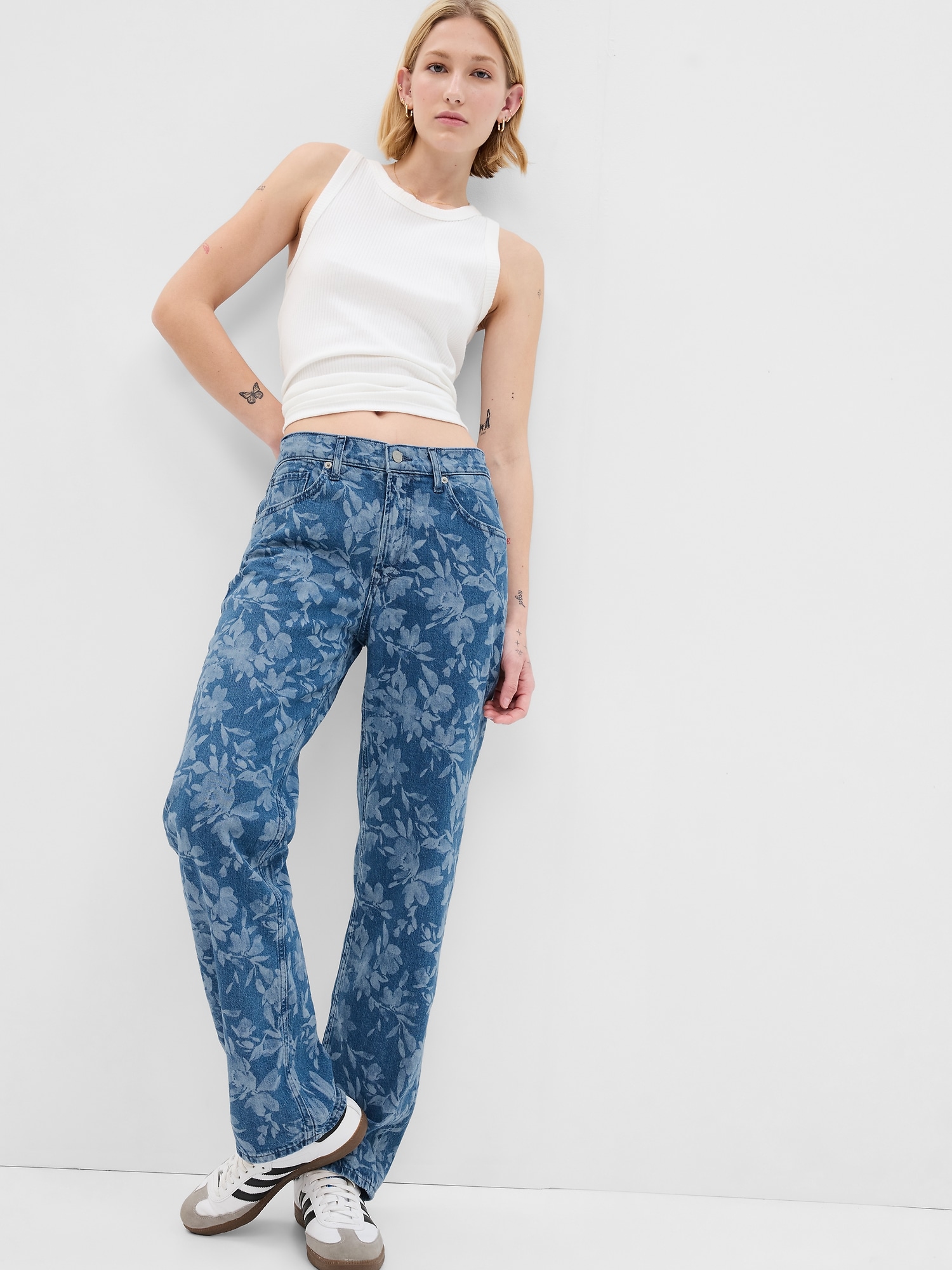Mid Rise Organic Cotton Floral Print '90s Loose Jeans with Washwell | Gap