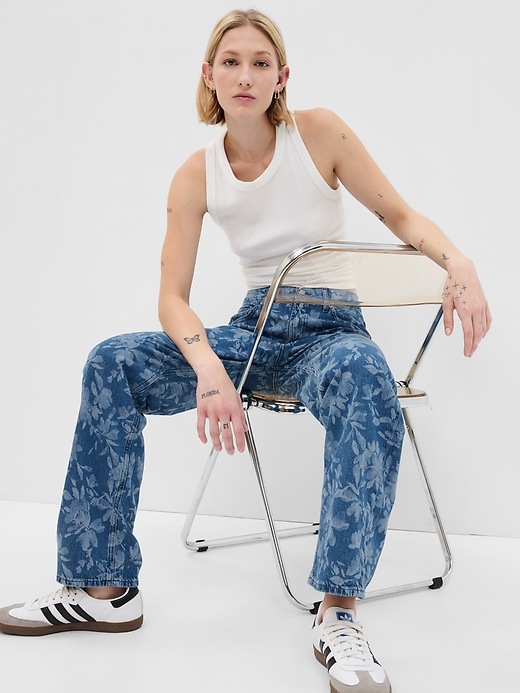 Image number 3 showing, Mid Rise Organic Cotton Floral Print '90s Loose Jeans with Washwell