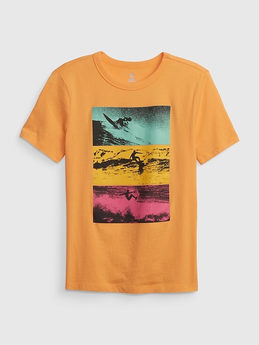 1 of 8 showing, with the color mango orange of product Kids Organic Cotton Graphic T-Shirt