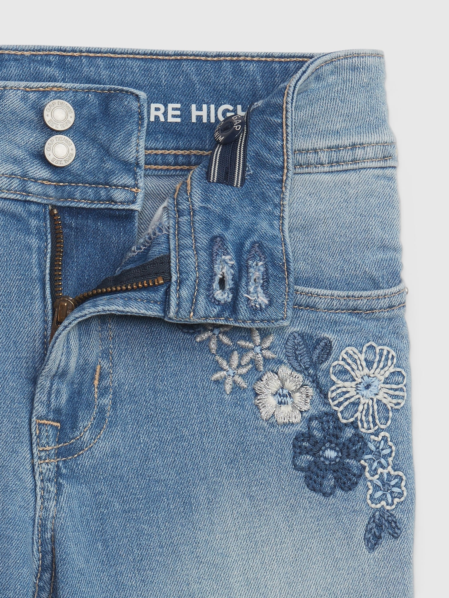 Kids High Rise Embroidered Jeggings with Washwell