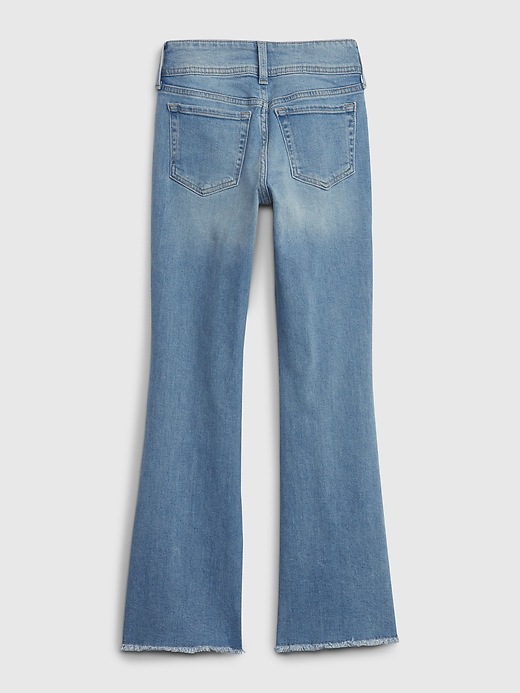 2 of 8 showing, with the color blue floral of product Kids High Rise Embroidered Flare Jeans with Washwell