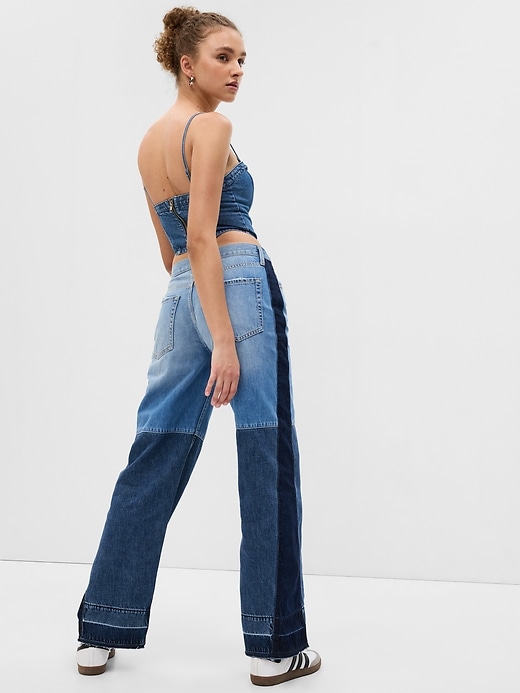 2 of 8 showing, with the color medium wash of product Low Rise Patchwork Baggy Jeans