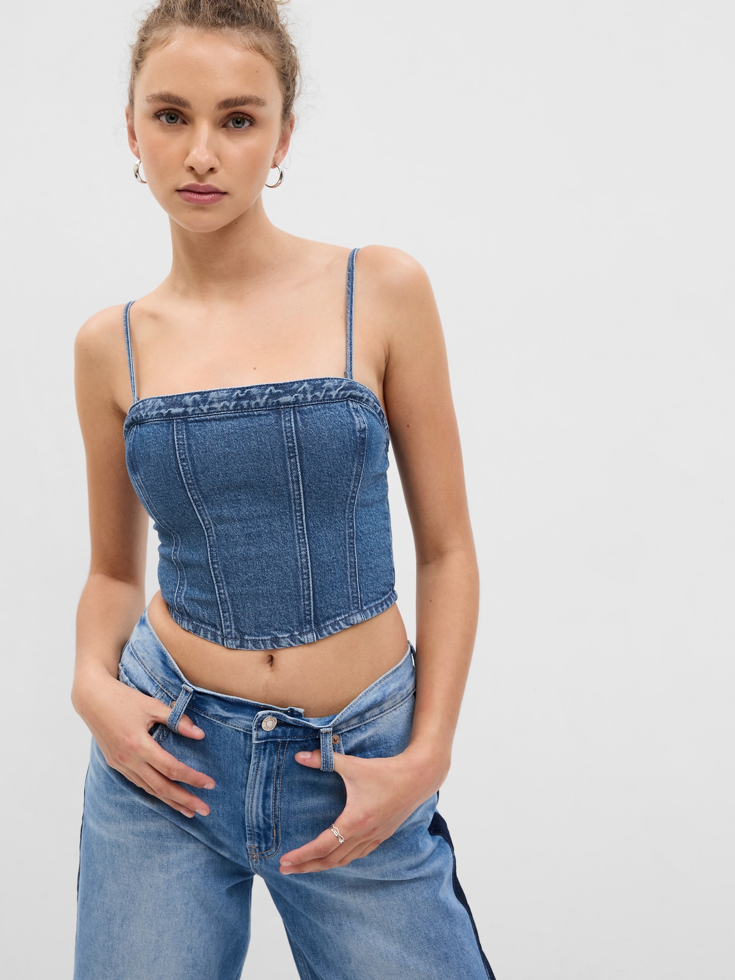 Gap PROJECT GAP Denim Corset Top with Washwell blue. 1