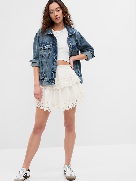 View large product image 1 of 4. Organic Cotton Ruffle Eyelet Mini Skirt