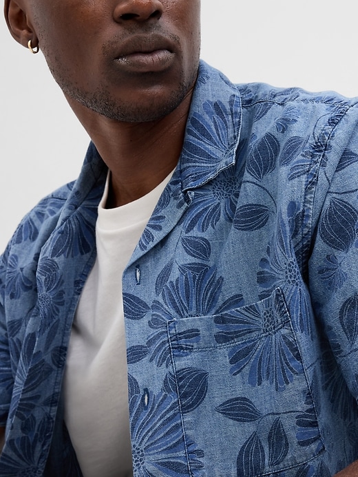 2 of 8 showing, with the color chambray print of product Printed Chambray Vacay Shirt