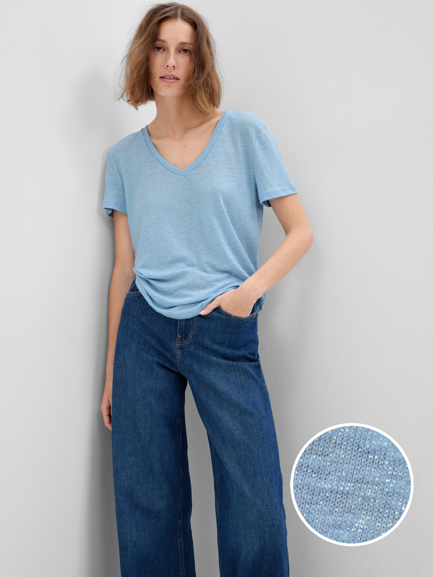 Gap Linen-Blend T-Shirt blue. 1